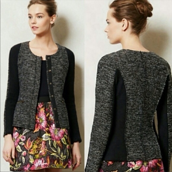 Anthropologie Jackets & Blazers - Anthropologie Cartonniere Wool Blend Grey Tweed Metallic Jacket